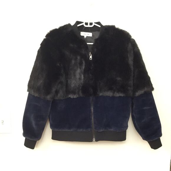 JOHN + JENN Two Tone Faux Fur Bomber Jacket- Size M - Picture 1 of 8